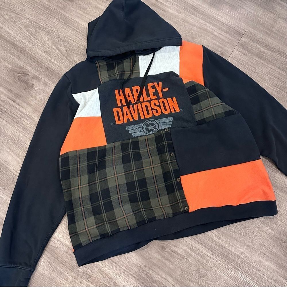 Harley-Davidson Handmade Upcycled Patchwork Relaxed Soft Casual Hoodie Sweater - Picture 3 of 3